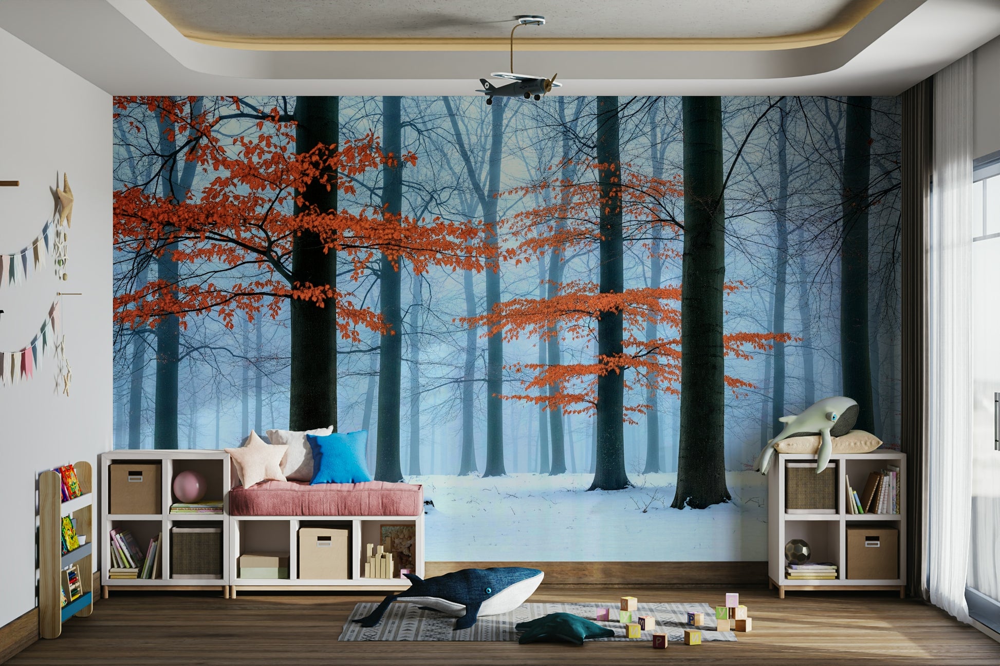 An interior with a magical and elegant accent wall

