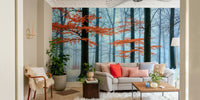 Ethereal Autumn Forest Wall Mural in a living room


