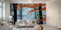 An interior with a peaceful and dramatic accent wall

