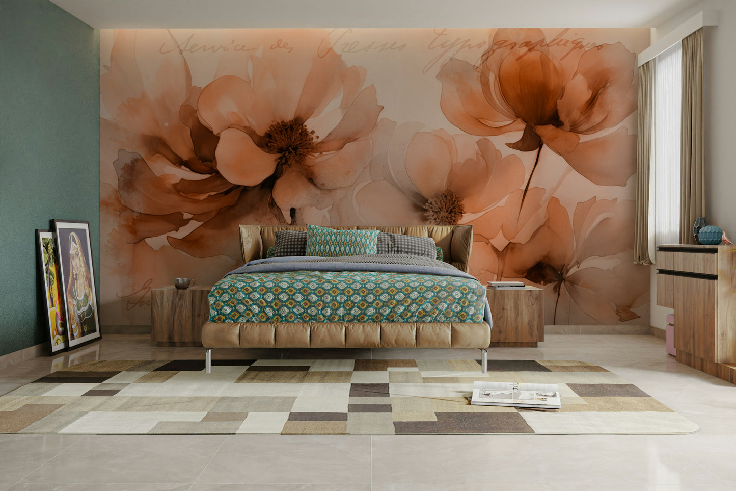 An interior with a peaceful and elegant accent wall

