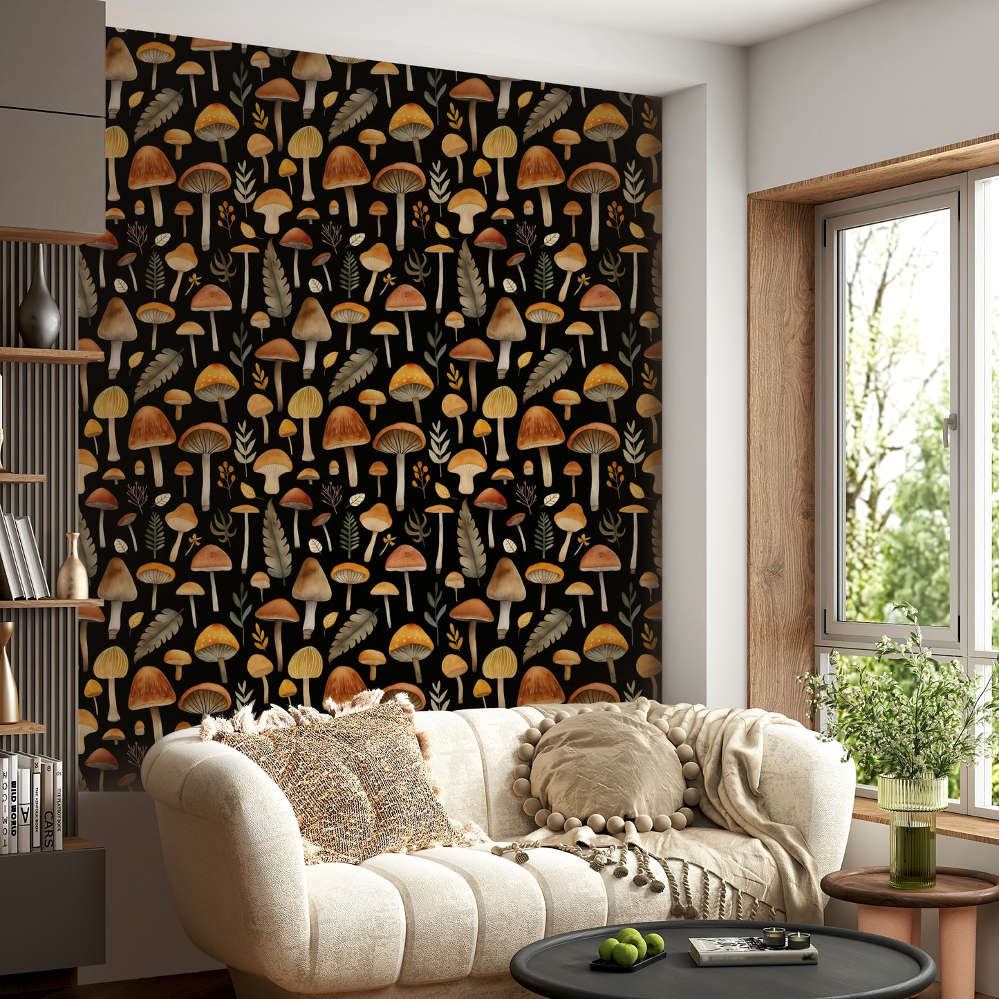 Wallpaper with a black background and colorful watercolor design

