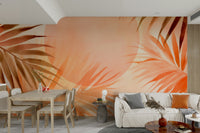 An interior with a lush and exotic accent wall


