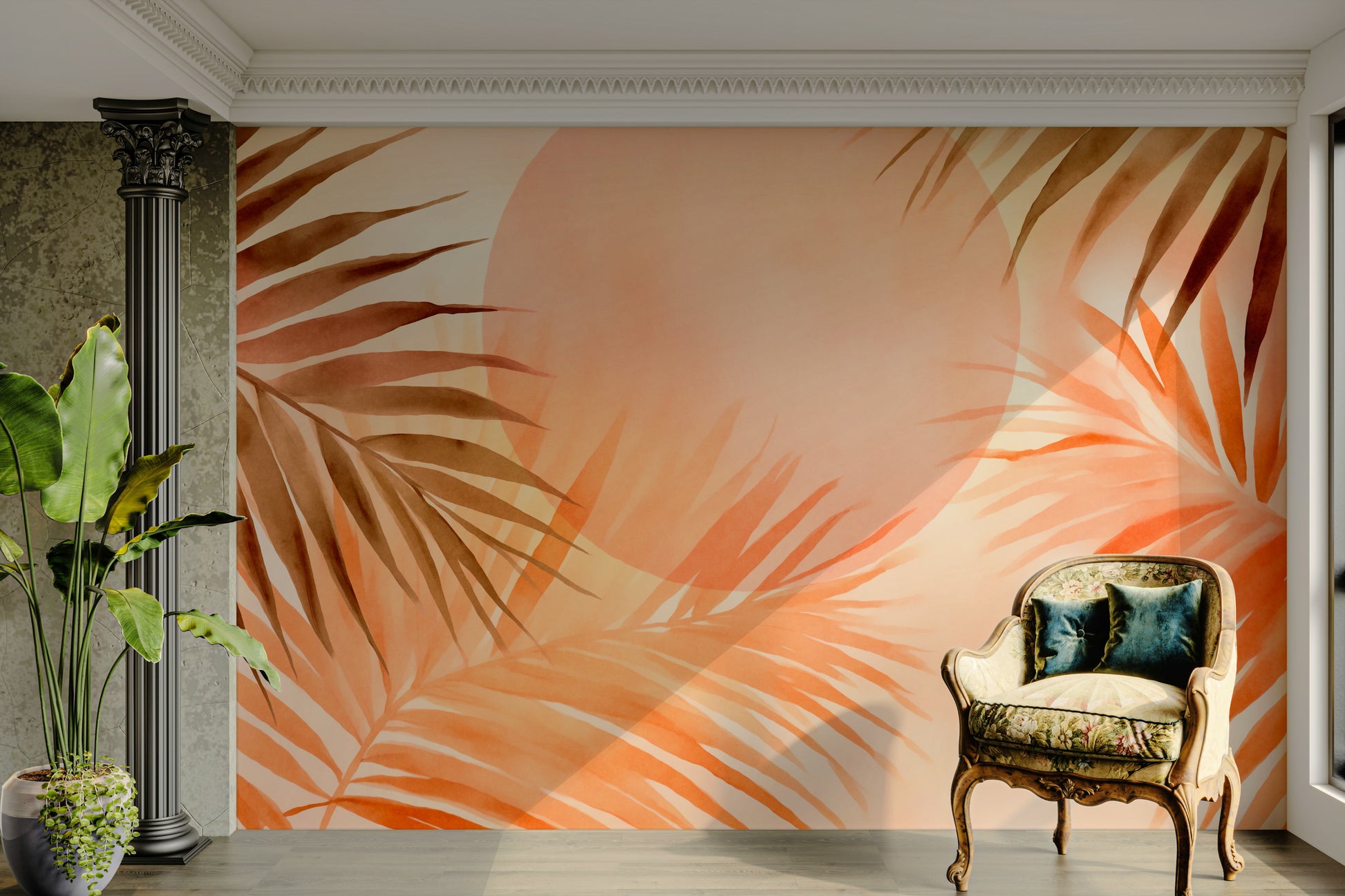 High-quality image of the tropical palm grove mural

