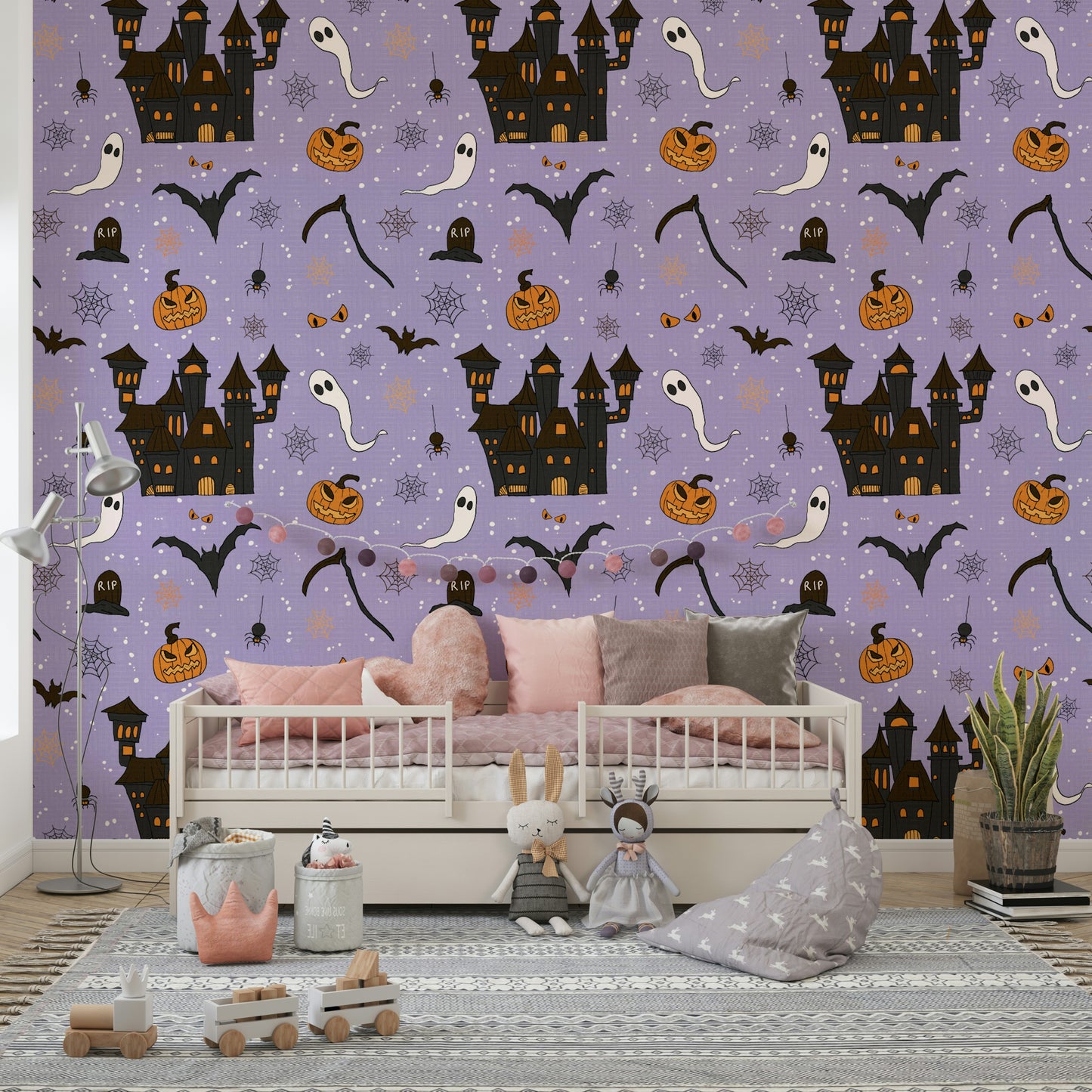Phantom Castle Foggy Lavender night mural wallpaper