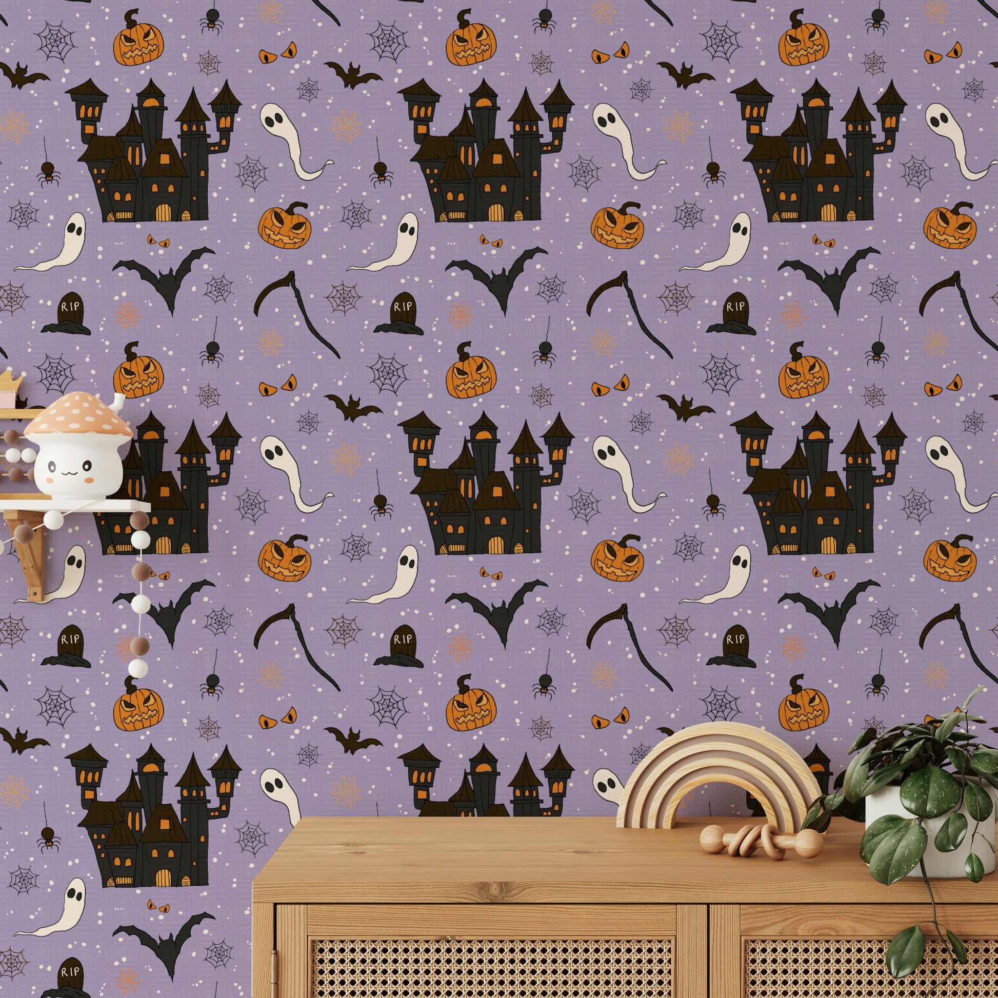 Phantom Castle Foggy Lavender wallpaper on a wall

