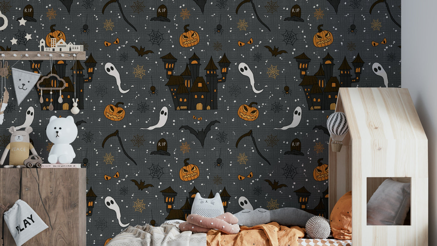 Phantom Castle Graveyard Gray spooky wallpaper
