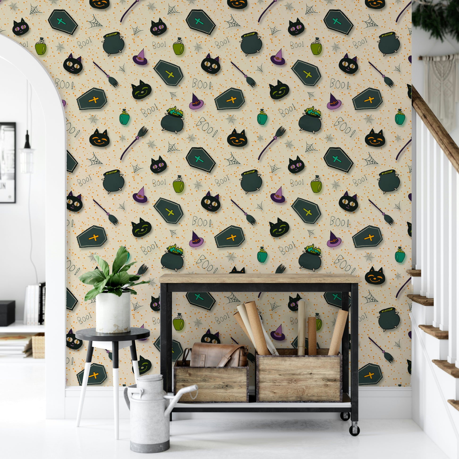 Boo! Halloween Fun Pearl wallpaper on a wall

