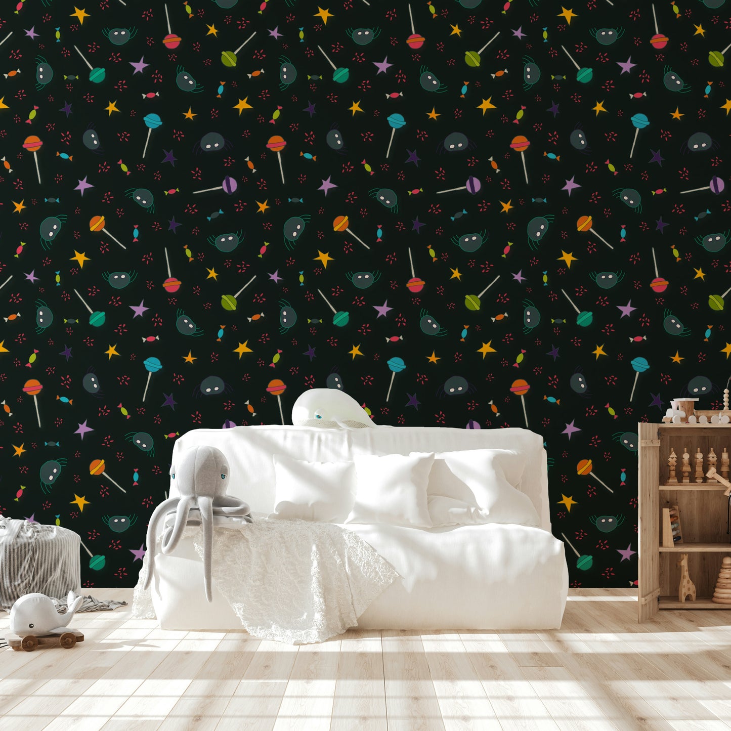 Dark Cosmic Candy wallpaper on a wall

