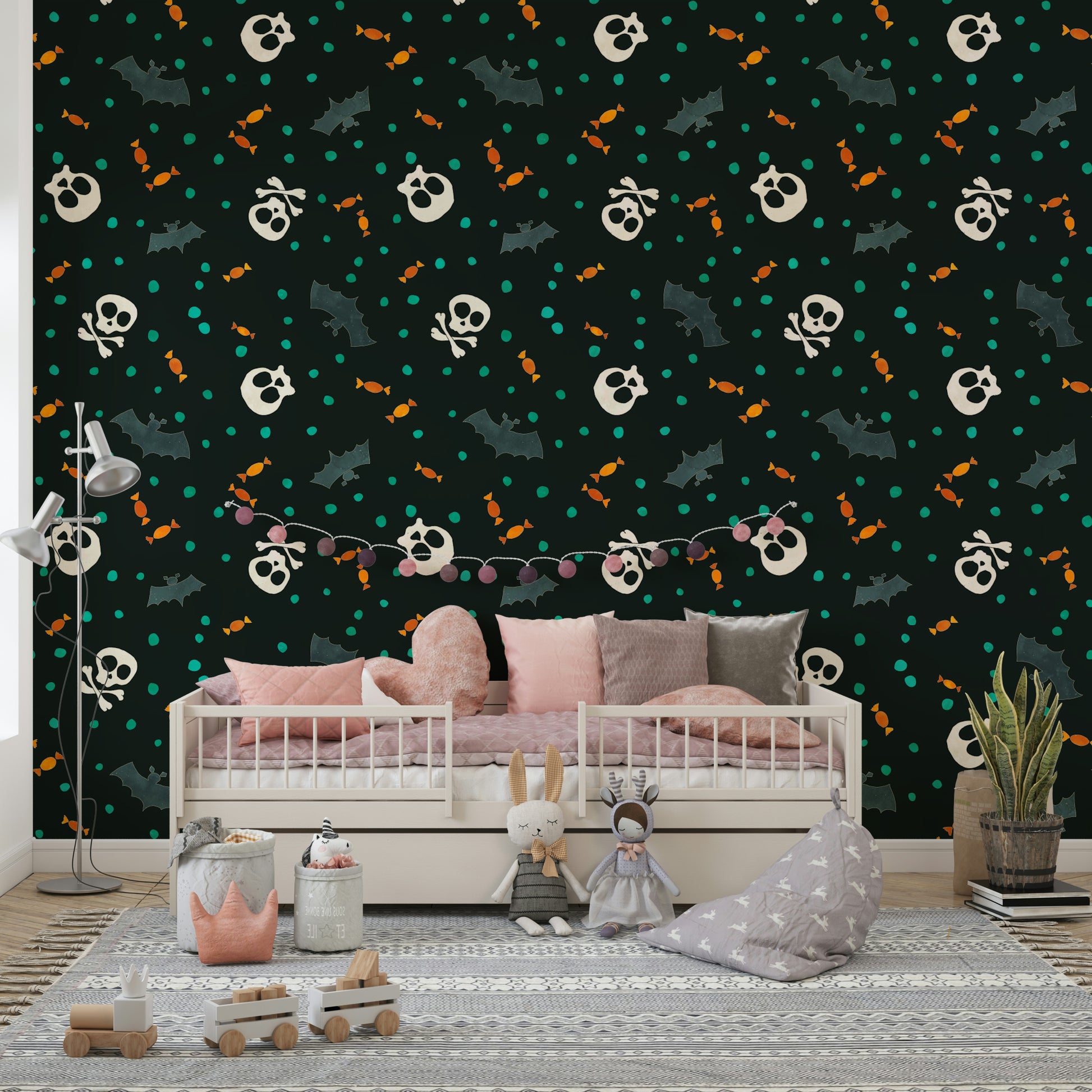 Dark Trick or Treat Party wallpaper on a wall

