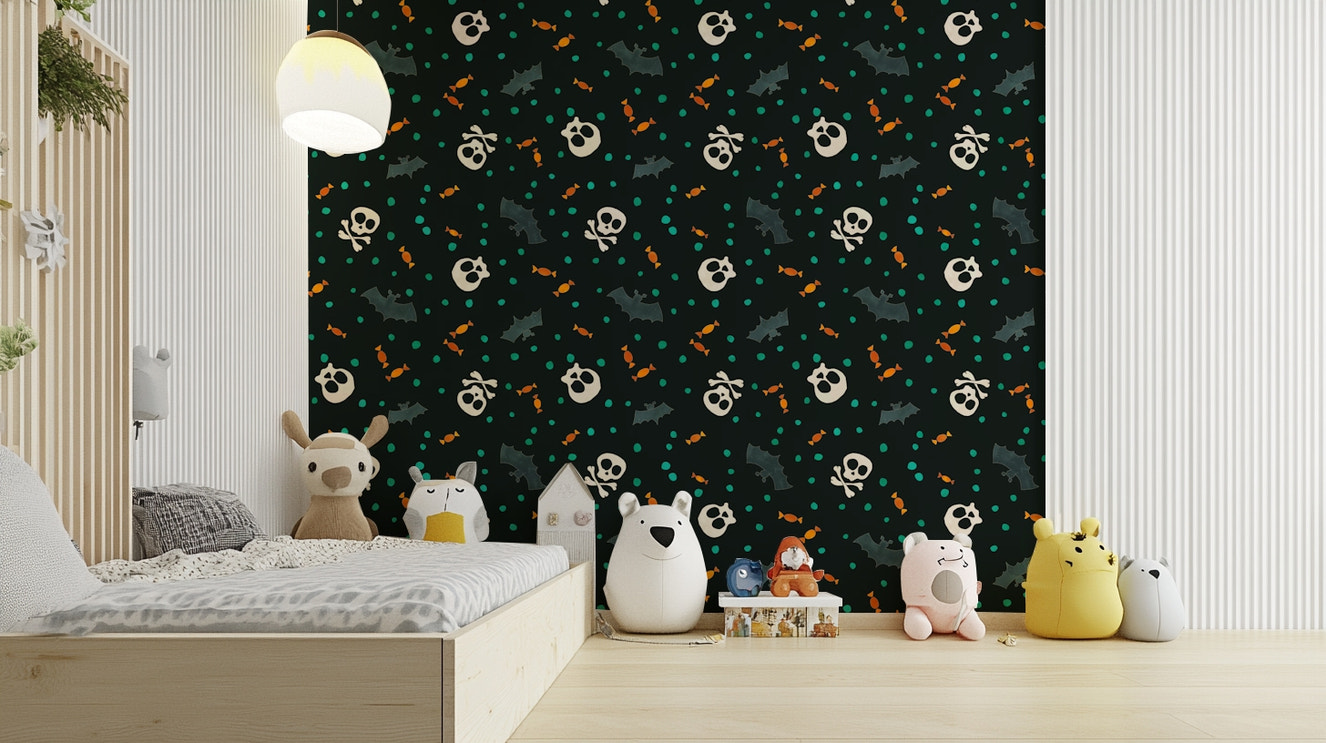 Dark Trick or Treat party room mural


