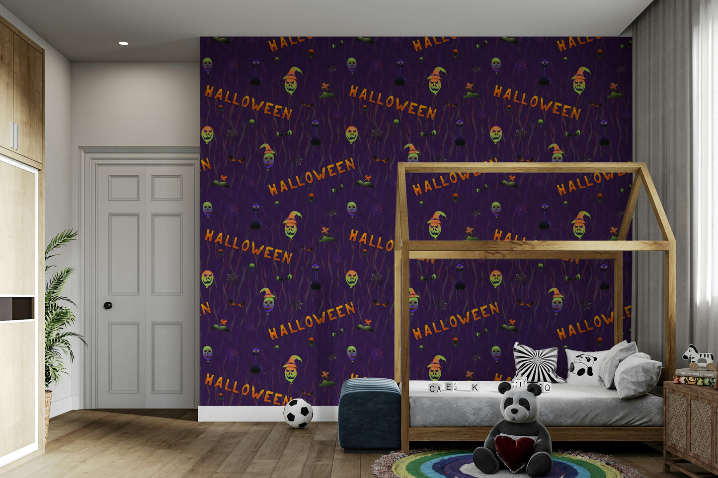 Scary Halloween Purple wallpaper on a wall

