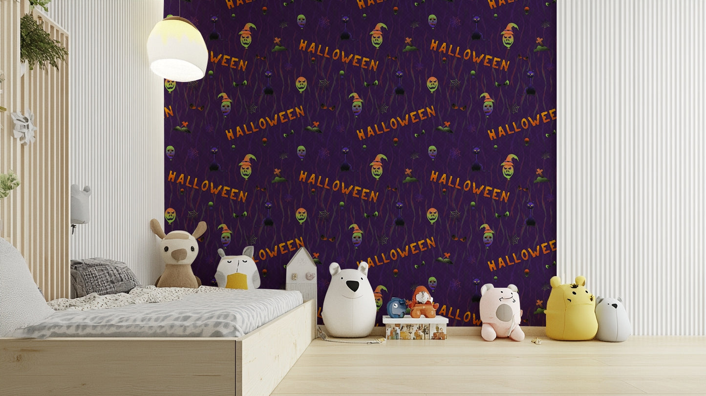 Scary Halloween Purple Wallpaper for Kids' room.



