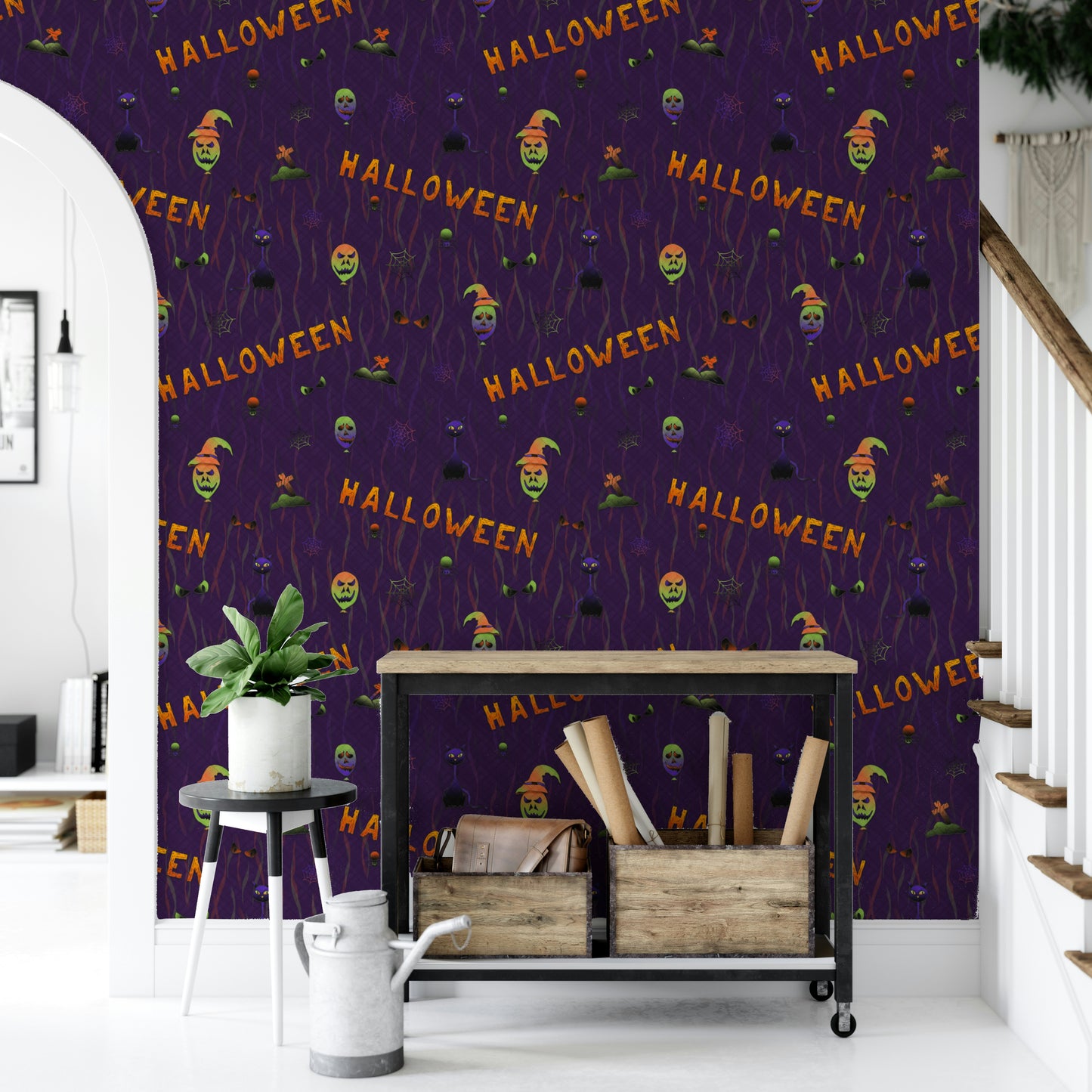 Festive Scary Halloween Purple Wallpaper

