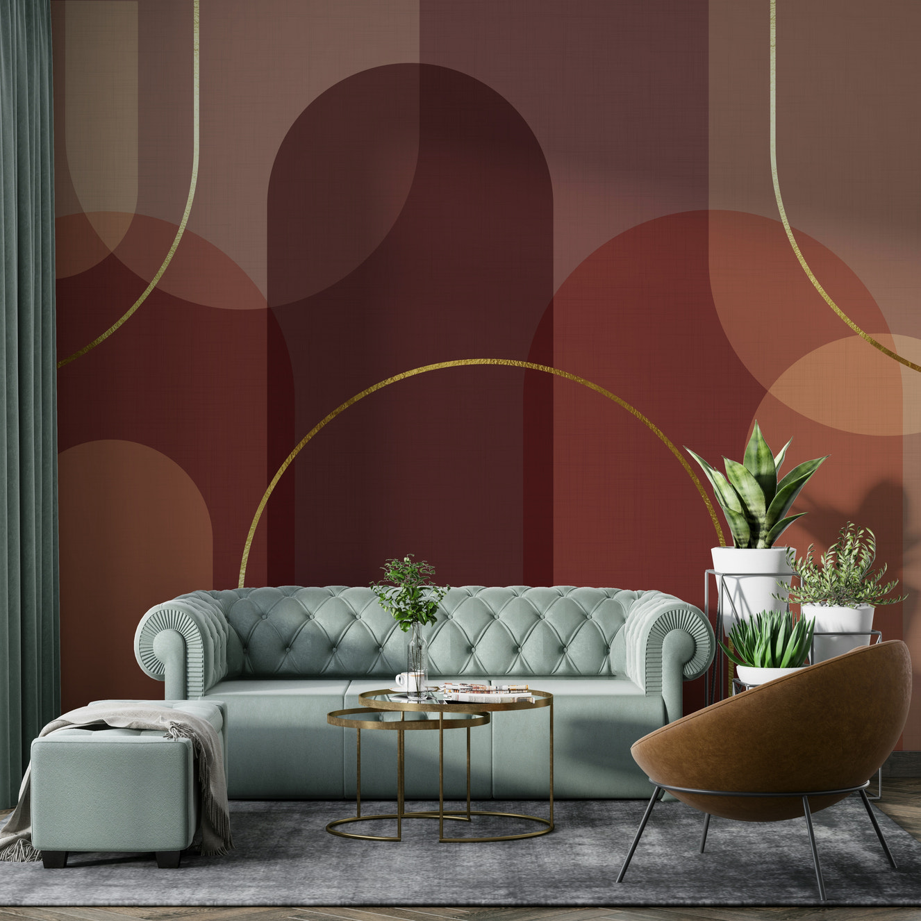 Elegant Earthy Tones Wall Mural in a living room

