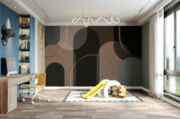 Curved Elegance in Neutral Tones Wall Mural in a living room

