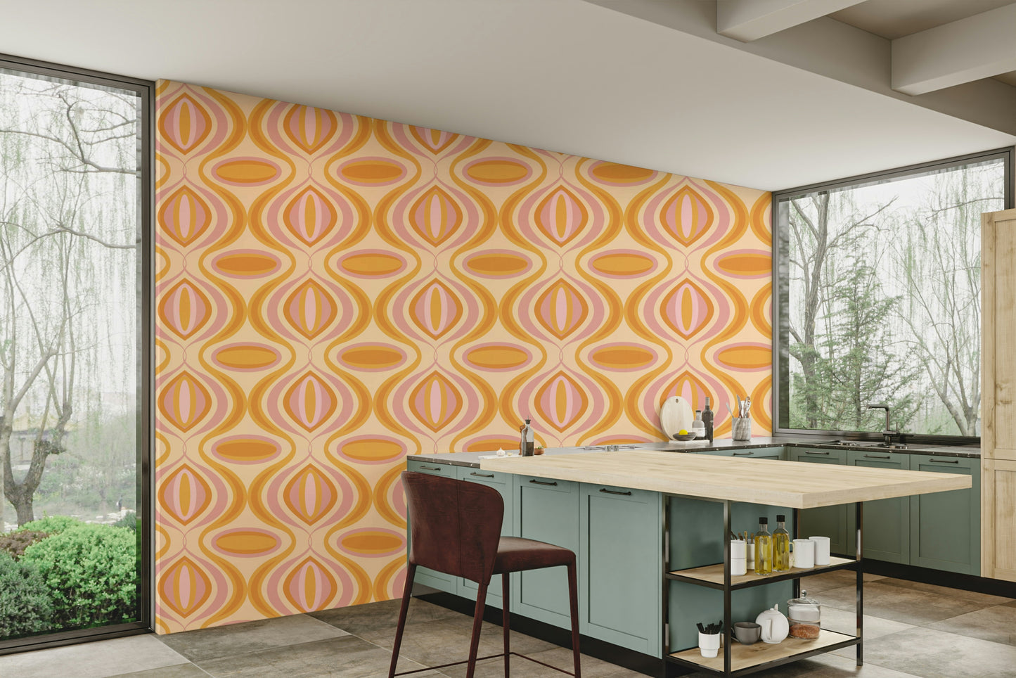 Wallpaper with a retro, 1970s-inspired design

