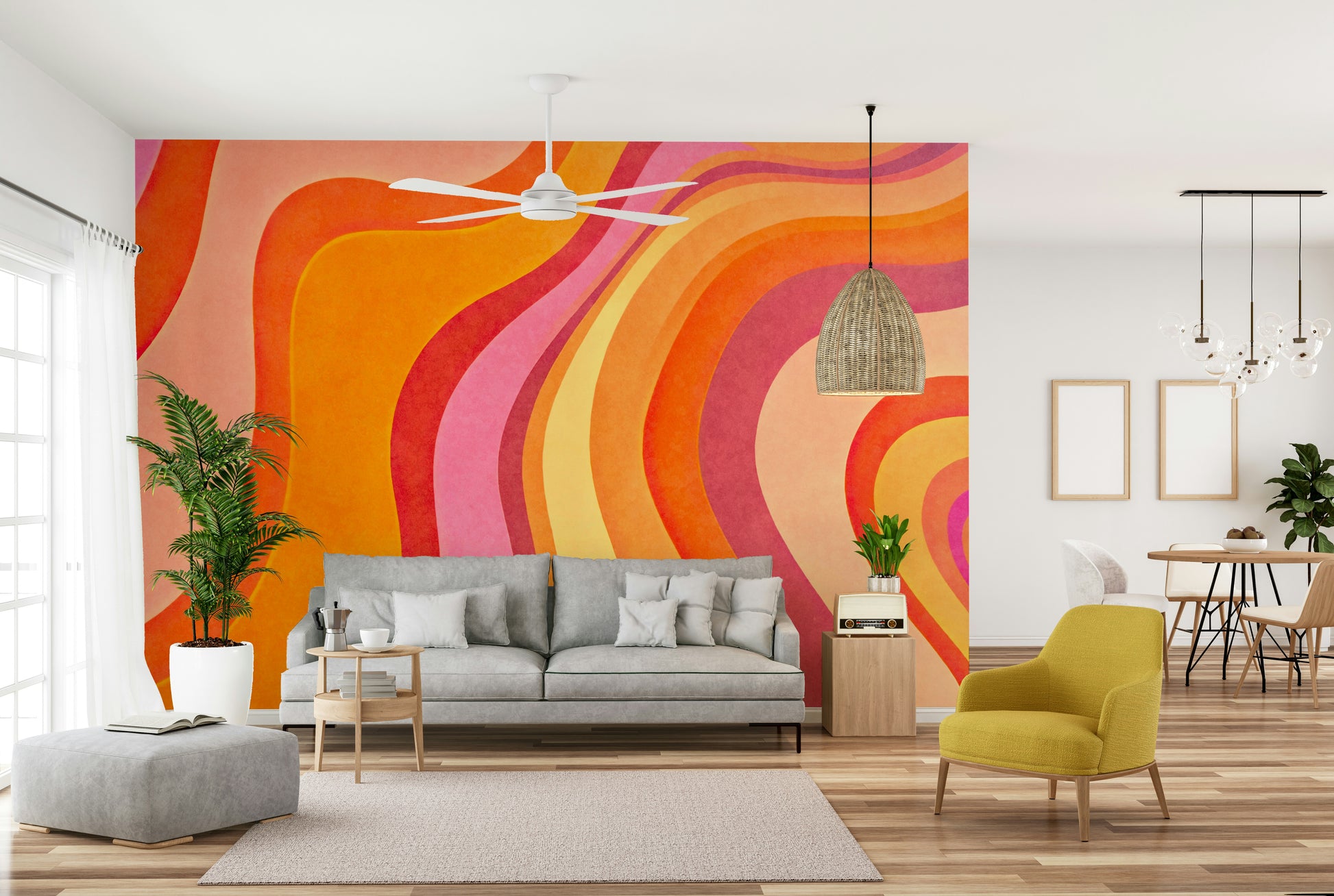 High-quality image of the wavy watercolor mural


