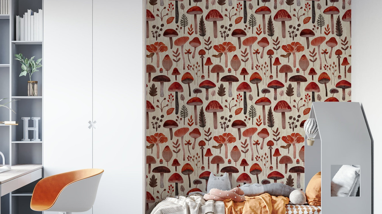 An interior with a whimsical and inviting accent wall

