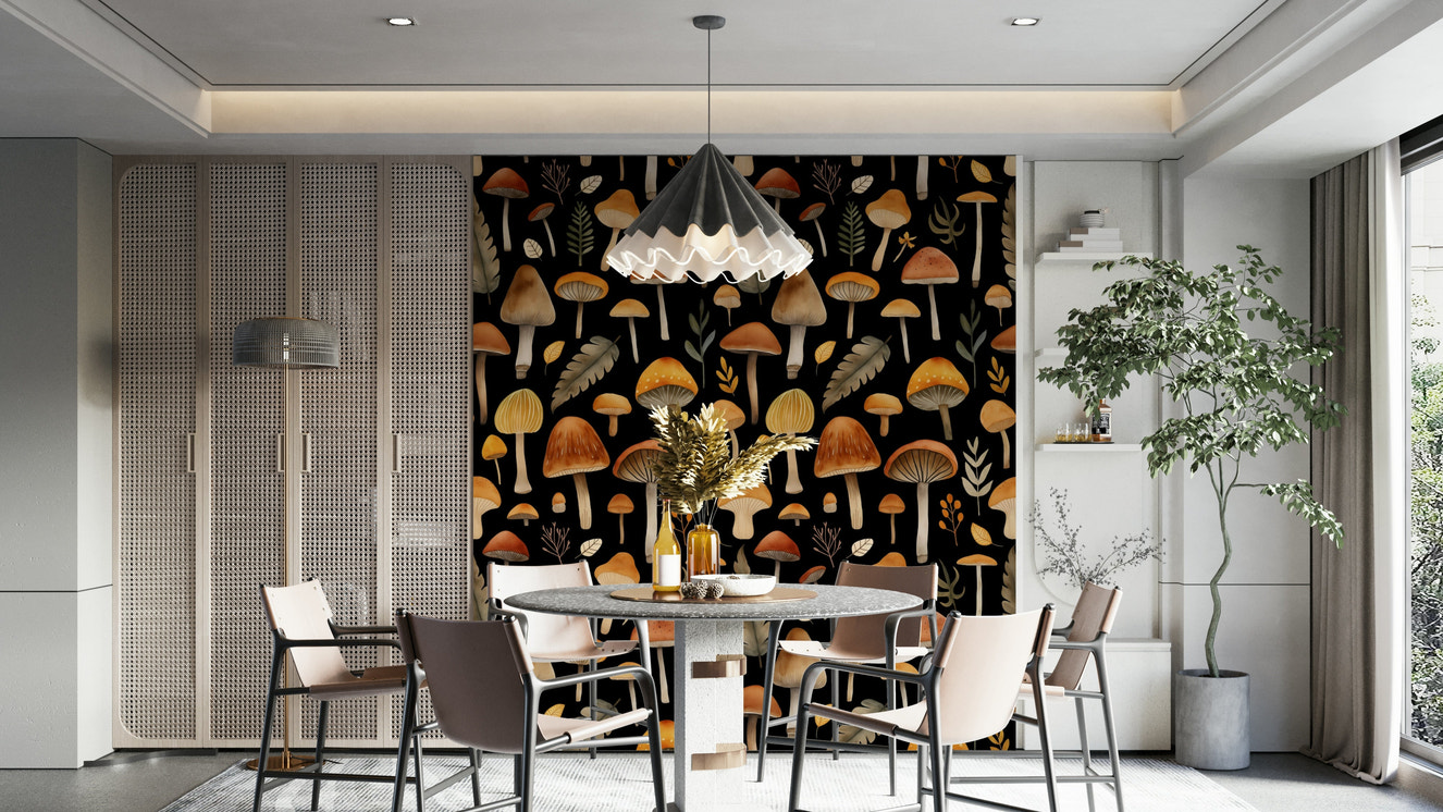 An interior with a cozy and magical accent wall

