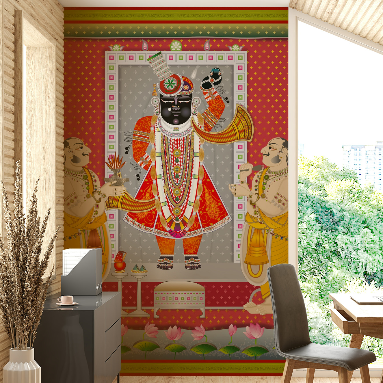 A wall mural depicting the Hindu deity Lord Ganesha.
