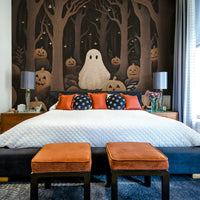 The Pumpkins Ghost Wall Mural on a feature wall for Halloween.
