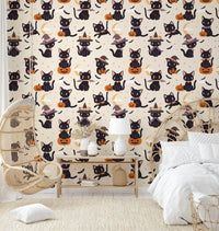 Spooky cat and pumpkin art wallpaper.


