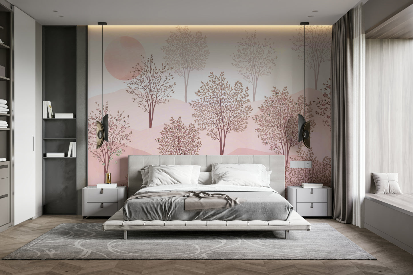 The colors are soft and dreamy, with shades of pink, white, and light green.

