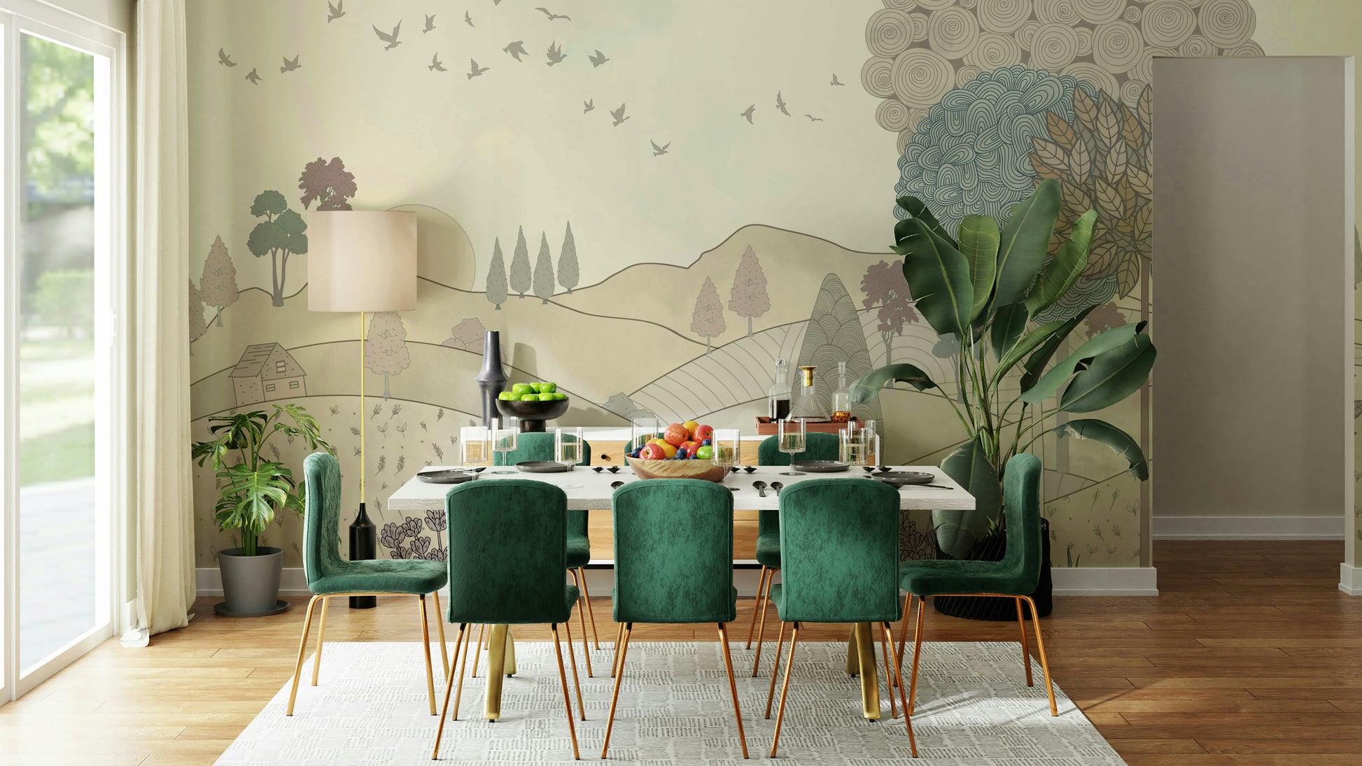 The colors are muted, with various shades of black, gray, and white.

