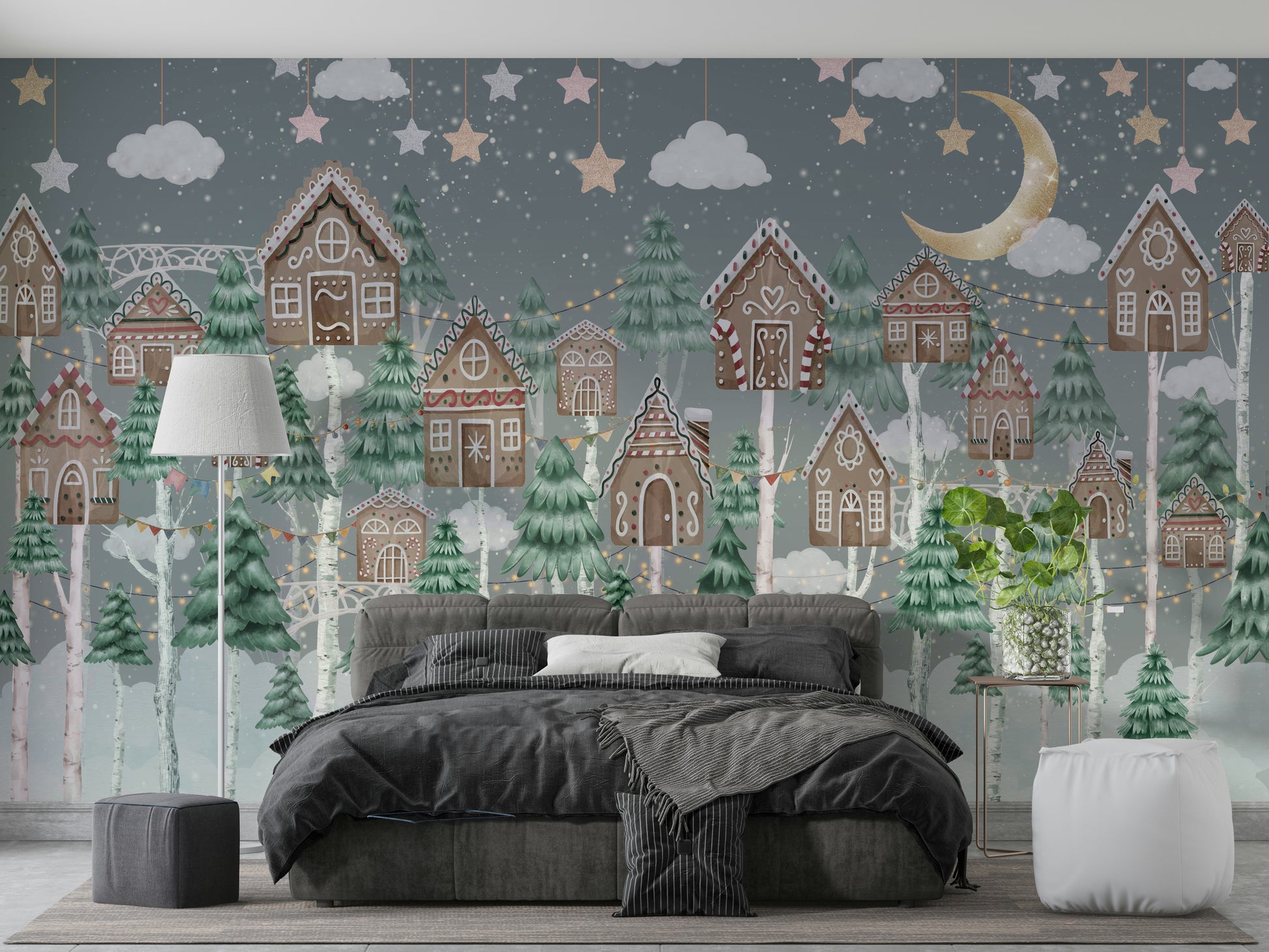 The trees have soft, gentle shapes.

