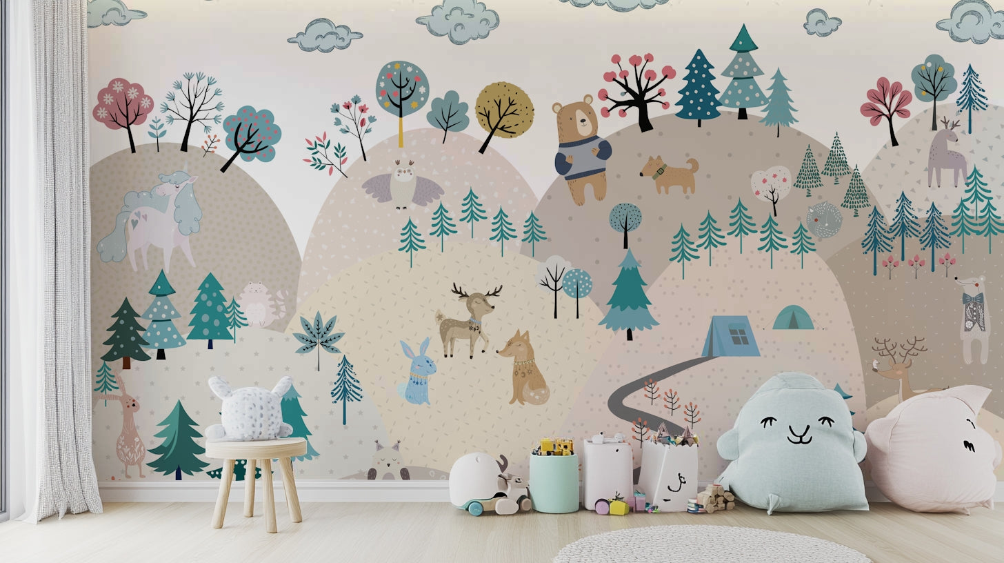 The background is a forest with tall trees and plants.

