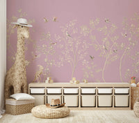 The birds are perched on branches or flying gracefully.

