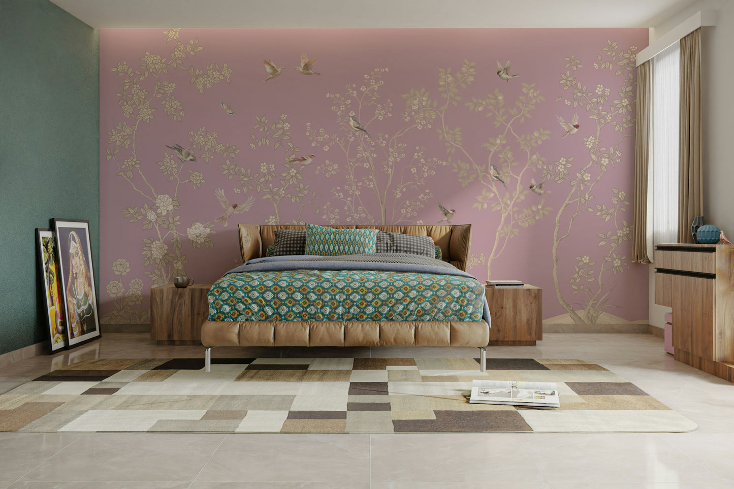 The colors of the birds and flowers are muted and gentle, like soft whites, grays, and pinks.

