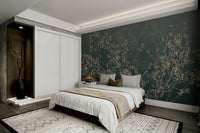 A peaceful wall mural with a pattern of graceful branches.

