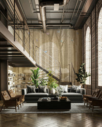 The trees are tall and slender with white bark and dark spots.

