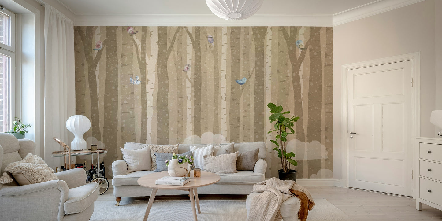 The colors are soft and muted, with various shades of white, gray, and light green.

