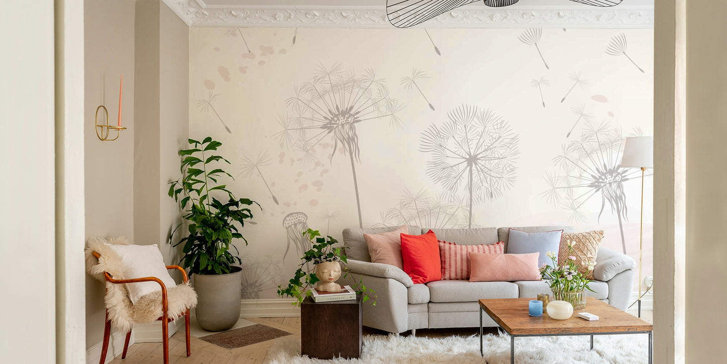 The elements resemble dandelion seeds or soft plumes.

