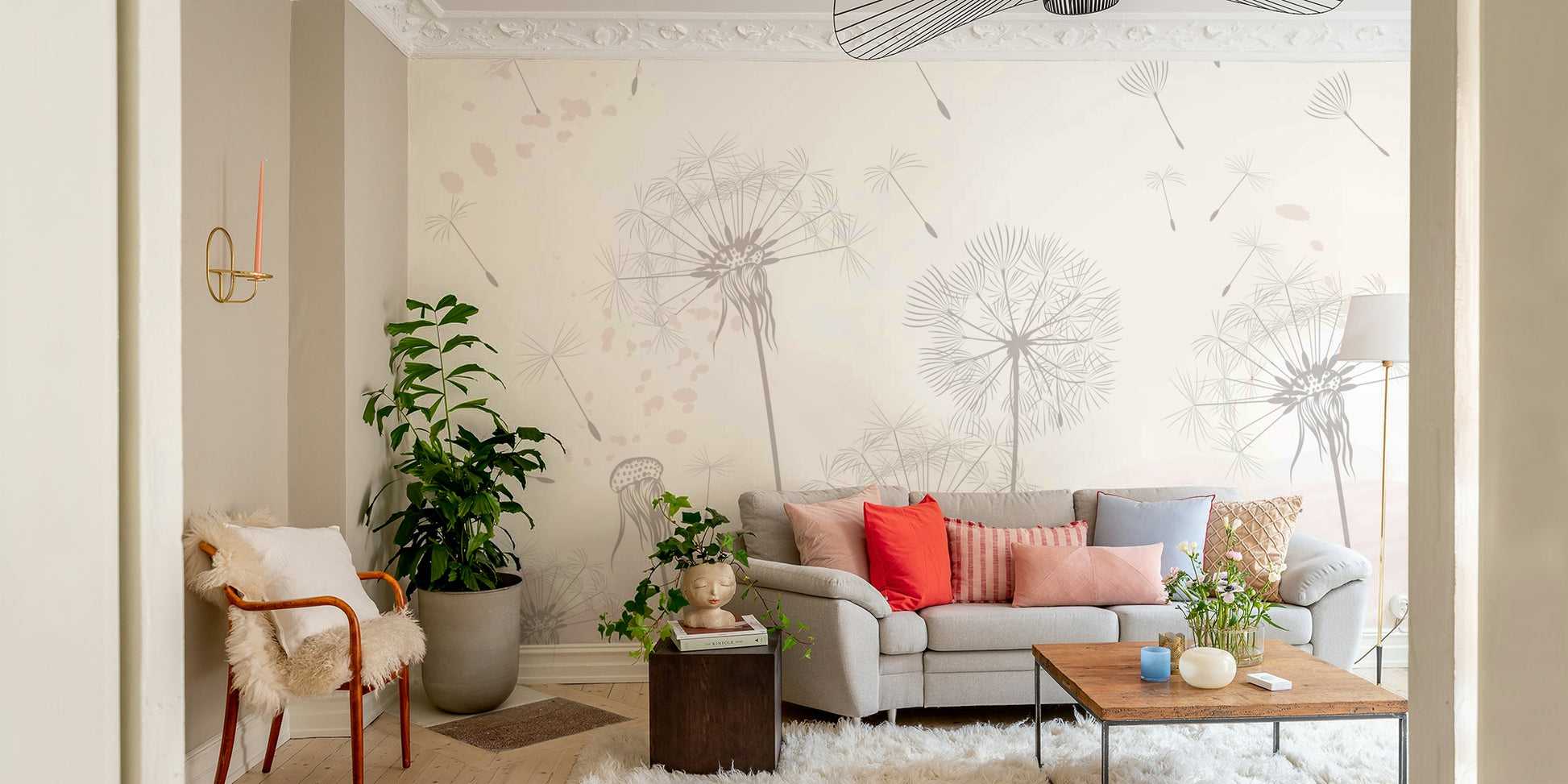 The elements resemble dandelion seeds or soft plumes.

