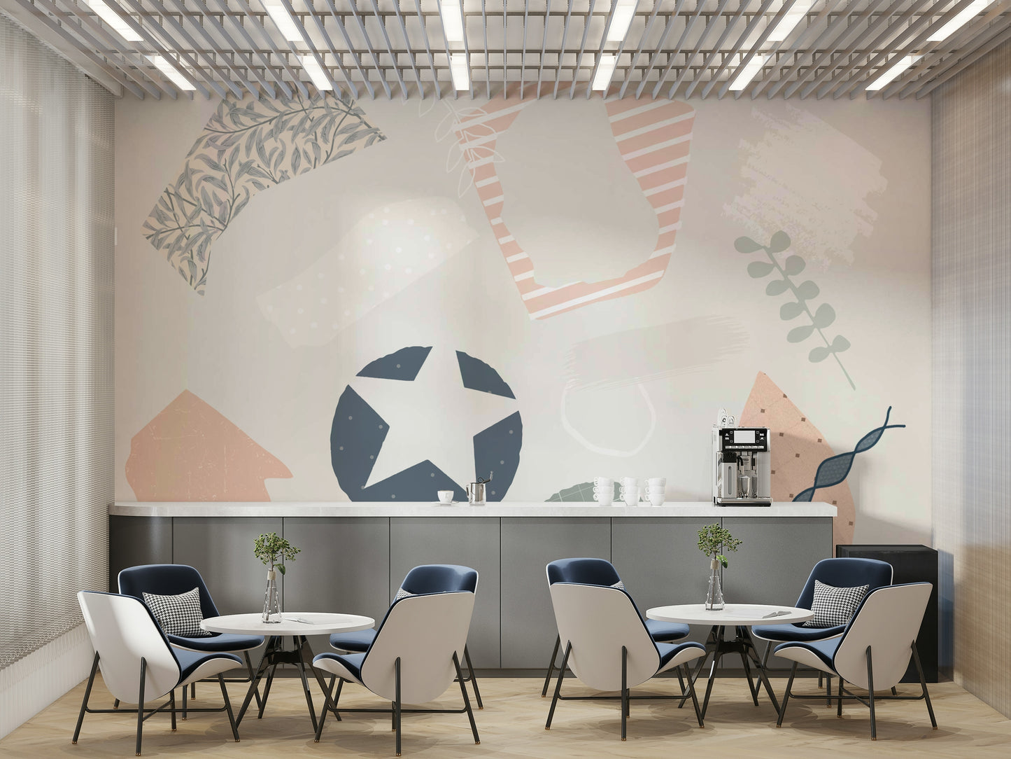 The background has layers of different textures and patterns.

