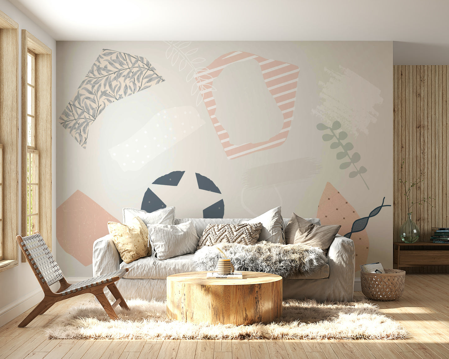 The colors are soft and muted, like pastels and gentle neutrals.

