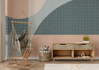 The pattern consists of abstract, simple shapes like arches and circles.

