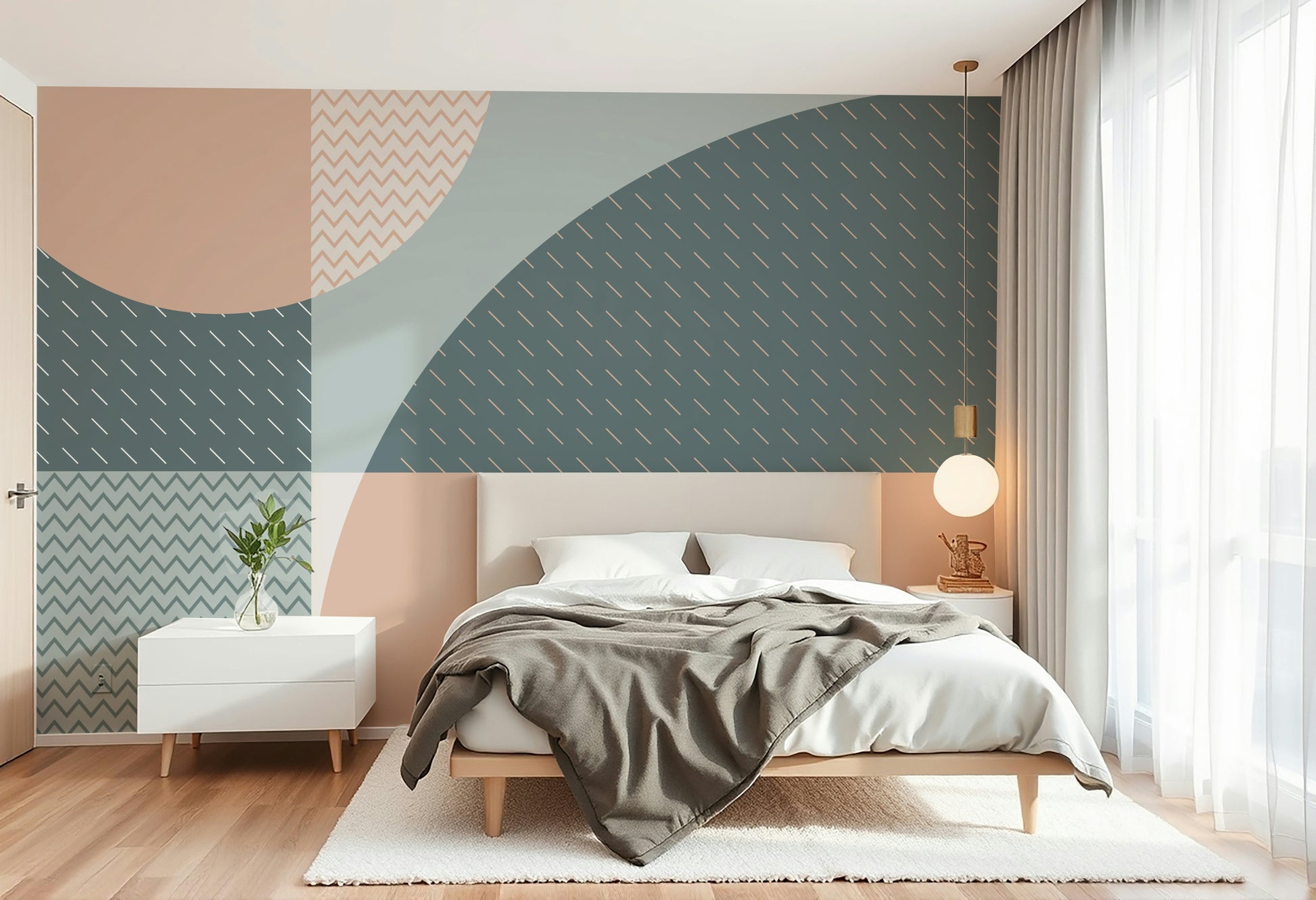 The colors are soft and muted, like light gray, beige, and cream.

