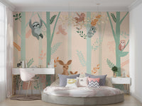 A fox and a rabbit are sitting together near a tree.

