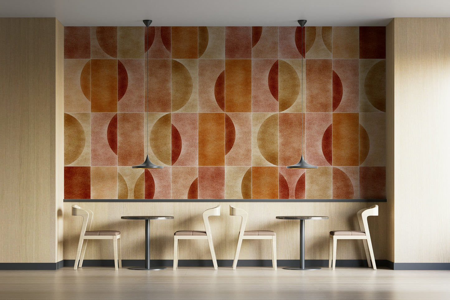 The pattern consists of abstract shapes like triangles and rectangles.

