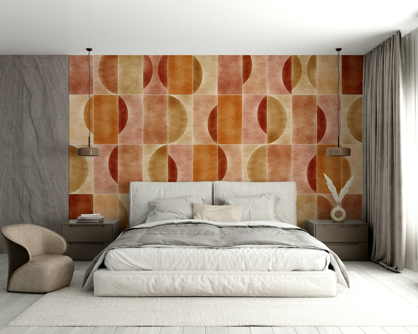 The pattern is arranged in a repeating grid or a mosaic.

