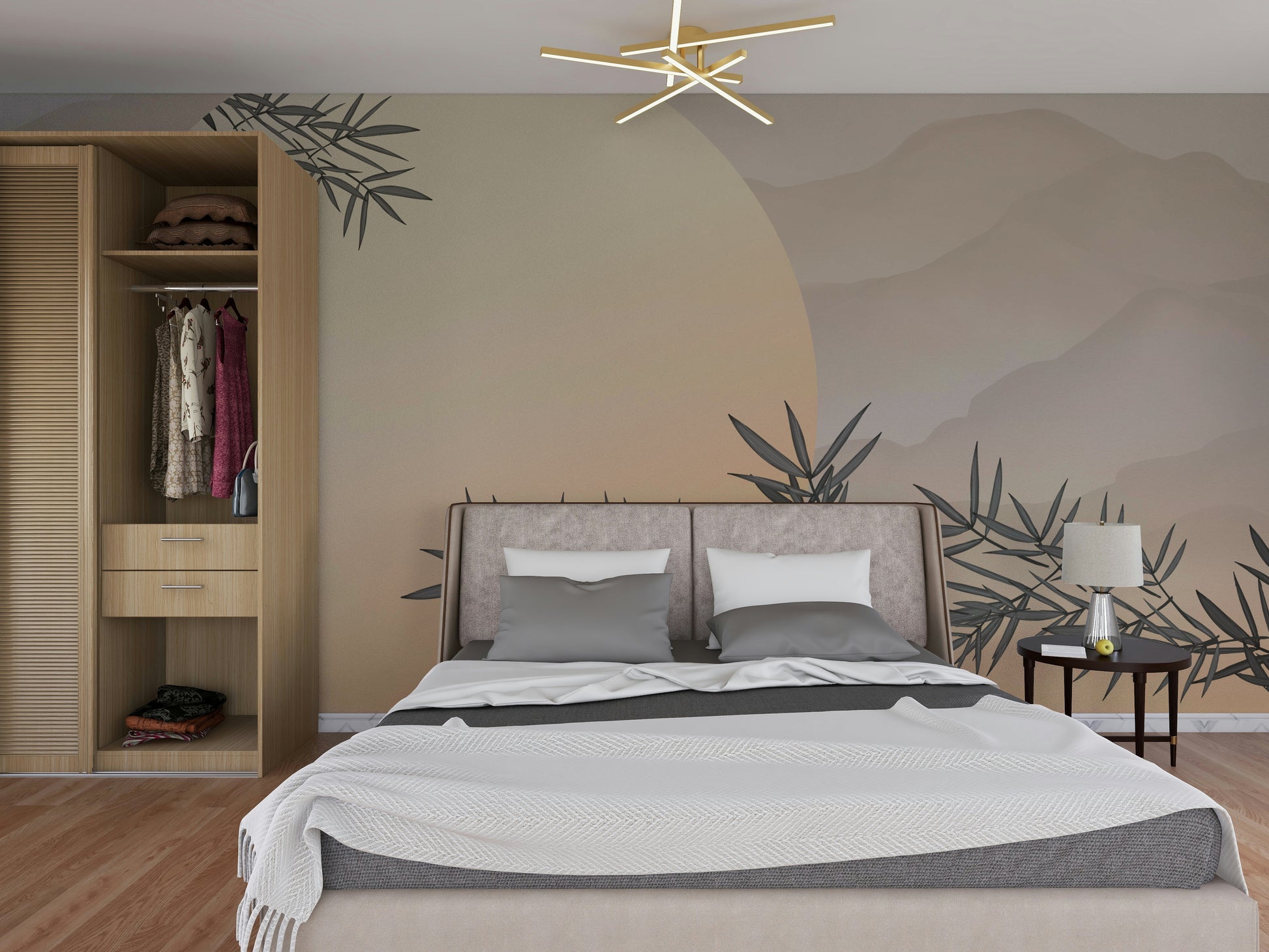 The colors are a mix of soft greens, yellows, and browns.

