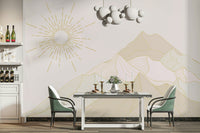 The sky is filled with soft, golden, and pink light.

