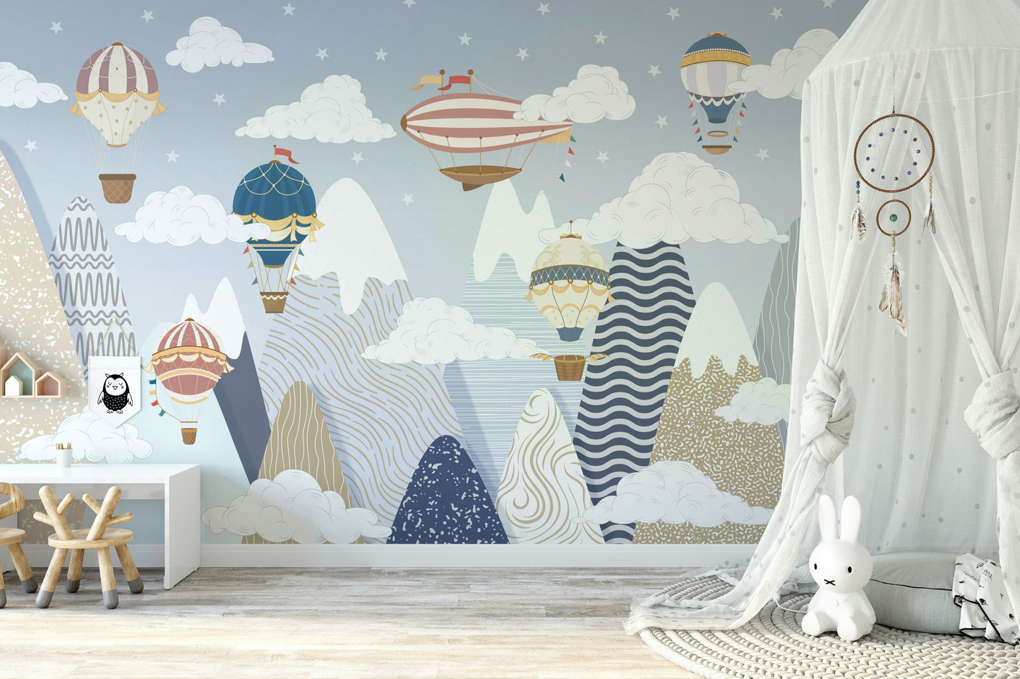 The balloons are in various shapes and colors.

