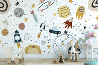 A few comets with sparkling trails are present.

