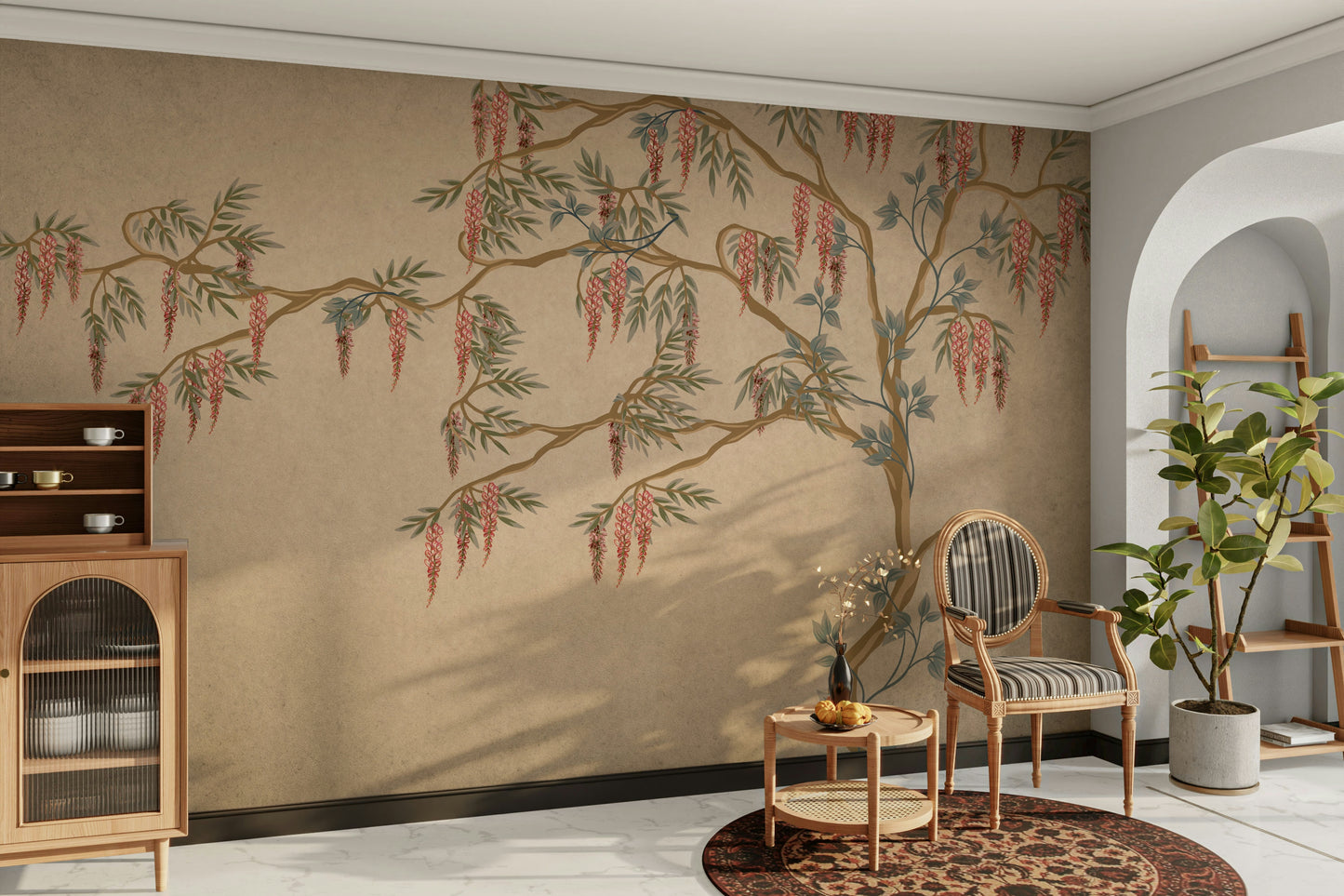 The design features a pattern of graceful, gentle blossoms.

