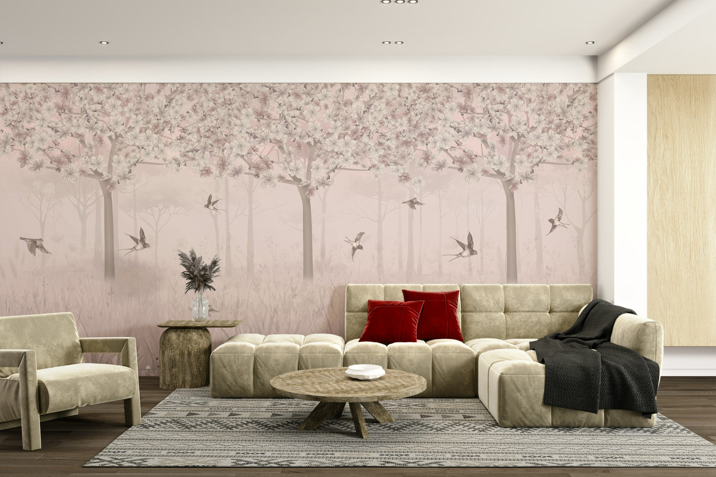 The design features graceful, gentle blossoms in a flying pattern.

